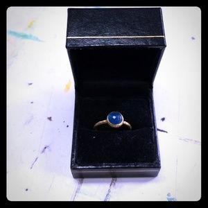 Simple Hammered Gold Ring w/Blue Stone